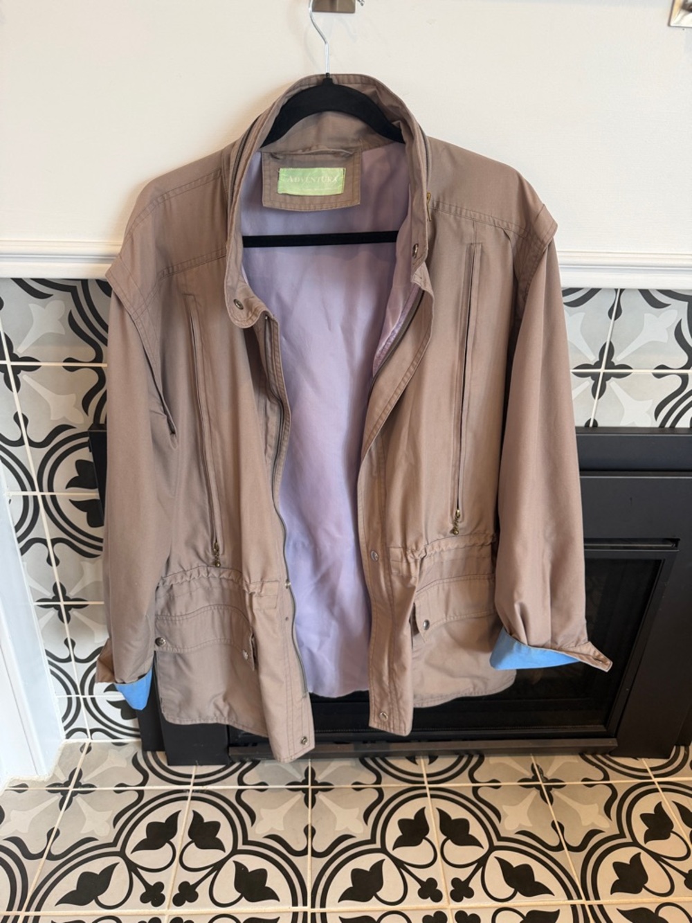 Aventura Taupe Utility Jacket with blue lining accents